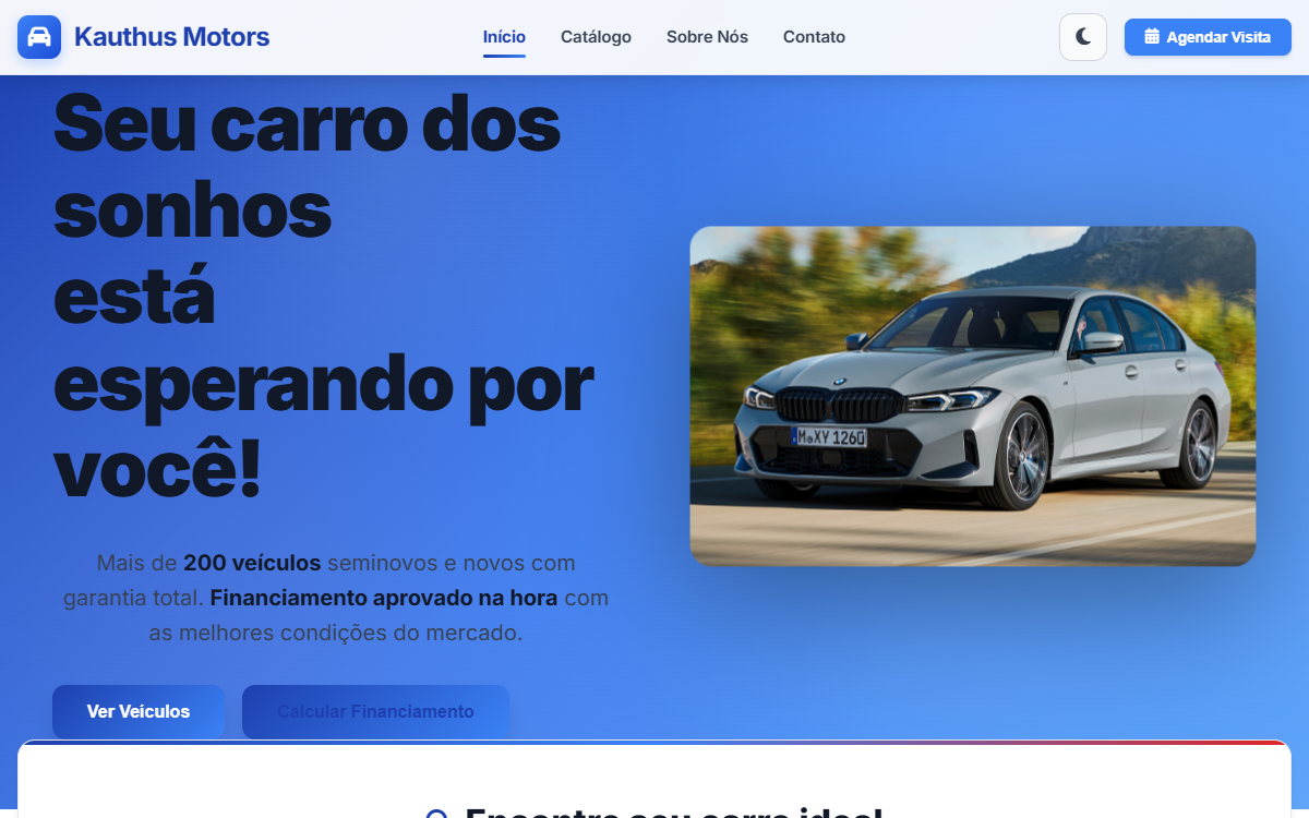 Tela inicial do site Kauthus Motors