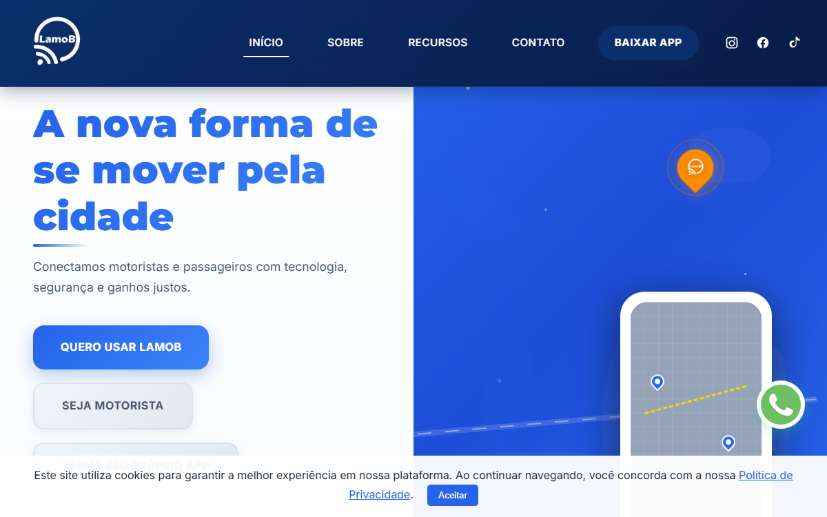 Tela inicial do site LamoB Mobilidade